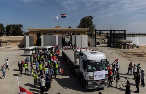 Largest convoy of aid trucks enters Gaza via Egypt border crossing