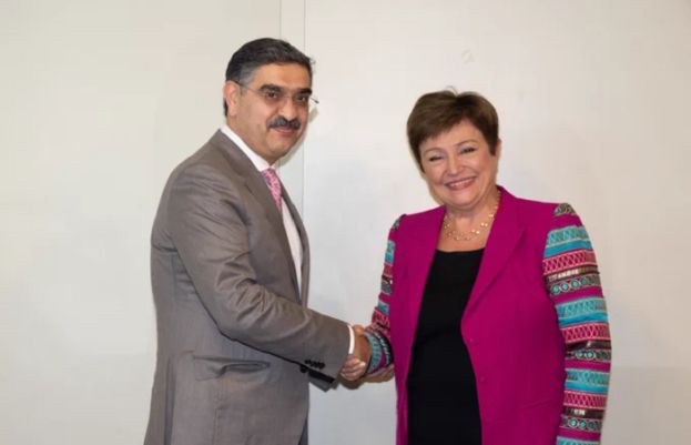 Caretaker Prime Minister Anwaarul Haq Kakar and International Monetary Fund (IMF) Managing Director Kristalina Georgieva